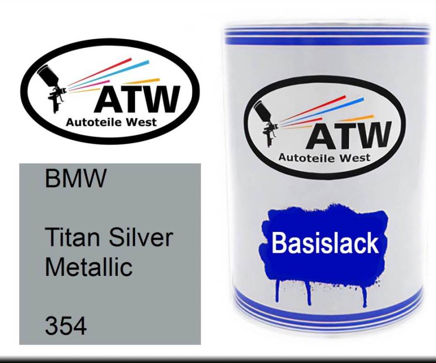 BMW, Titan Silver Metallic, 354: 500ml Lackdose, von ATW Autoteile West.